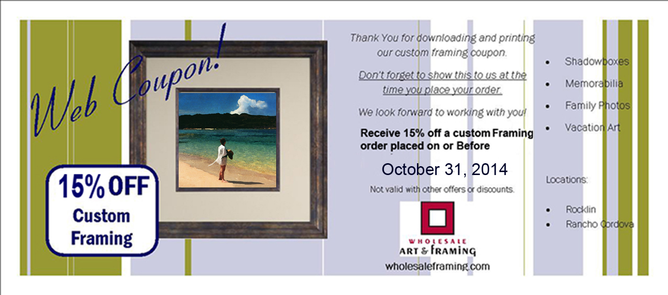 Coupon for 15% off custom framing
